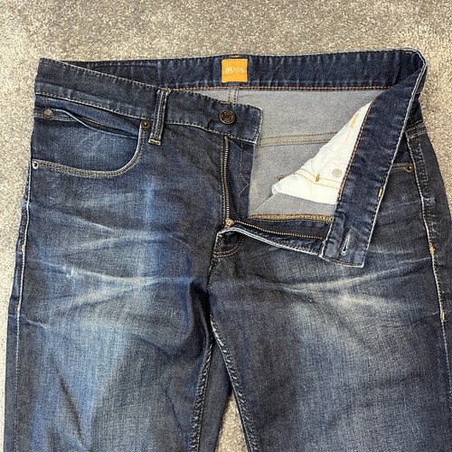Hugo Boss Herren Jeans Slim Straight Dunkelblau Waschung Faded Stretch Orange 63 W32 L32 - Bild 9 von 15
