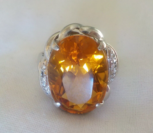 Heavy Platinum Solitaire Madeira Citrine Diamond Ring - 9.17 gms, Sz 6, 6.25 ctw - Picture 14 of 14