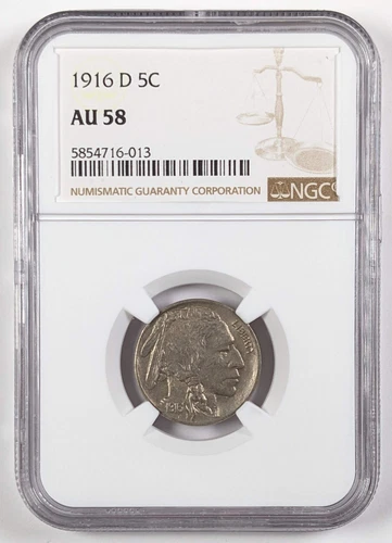 1916 D Buffalo Nickel NGC AU58
