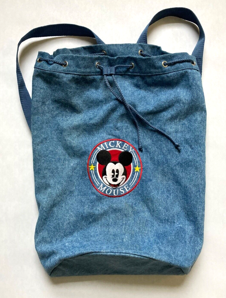 Disney Mickey Mouse, Denim Drawstring Backpack Bag, Honey Fashions