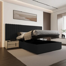 Ottoman Storage Bed-Wide headboard velvet panel bed frame set