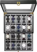 20 Grids Mens Double Layer Watch Box Leather Display Case Jewelry Storage Holder