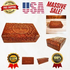 Elegant 8x5 Handmade Wooden Chest - Tree of Life Pattern Jewelry Storage