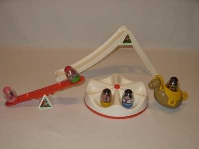 Vintage Hasbro Weeble Wobbles Playground Set & Figures - Includes Cowboy Horse