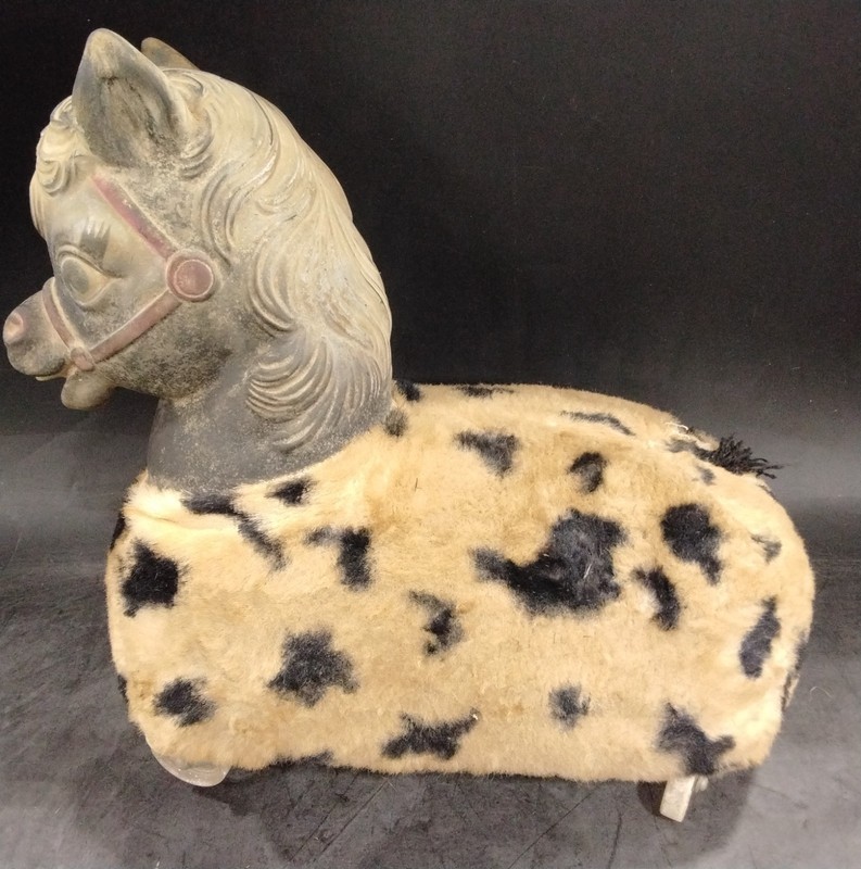 Vintage Rubber Face Rolling Toy Ride-On Plush Pony