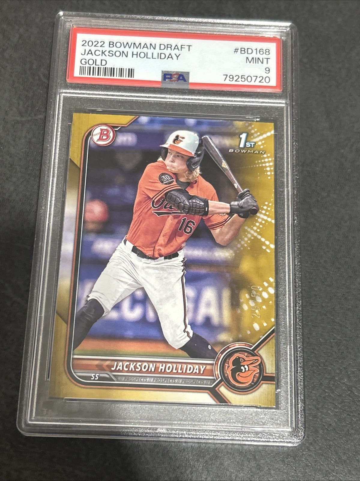 2022 Bowman Draft Gold /50 Jackson Holliday #BD-168 PSA 9