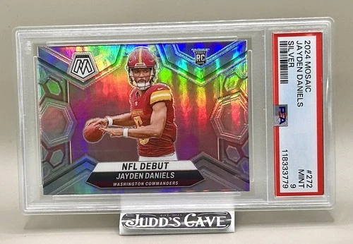 🚨 2024 Mosaic NFL Debut JAYDEN DANIELS #272 Silver Prizm RC Commanders PSA 9 🏈