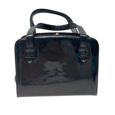 Bienen Davis Black Patent Leather Handbag Purse Satchel Box Vintage Kiss Lock