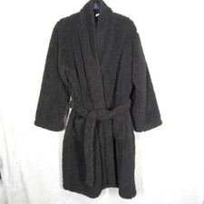 Pottery Barn Black Plush Robe Cozy Sherpa Shawl Collar Belted Lounge One Size