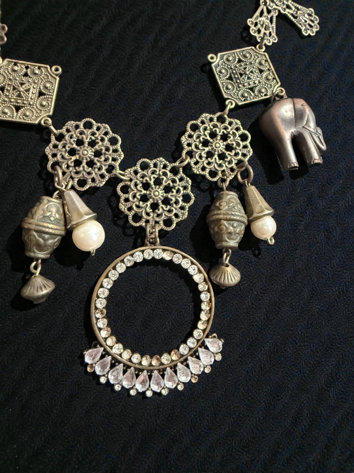 Boho Assemblage Statement Necklace Elephant Charm… - image 4