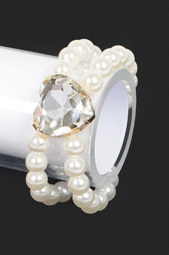 OFF WHITE Bracciale di perle a strati con cuore in cristallo