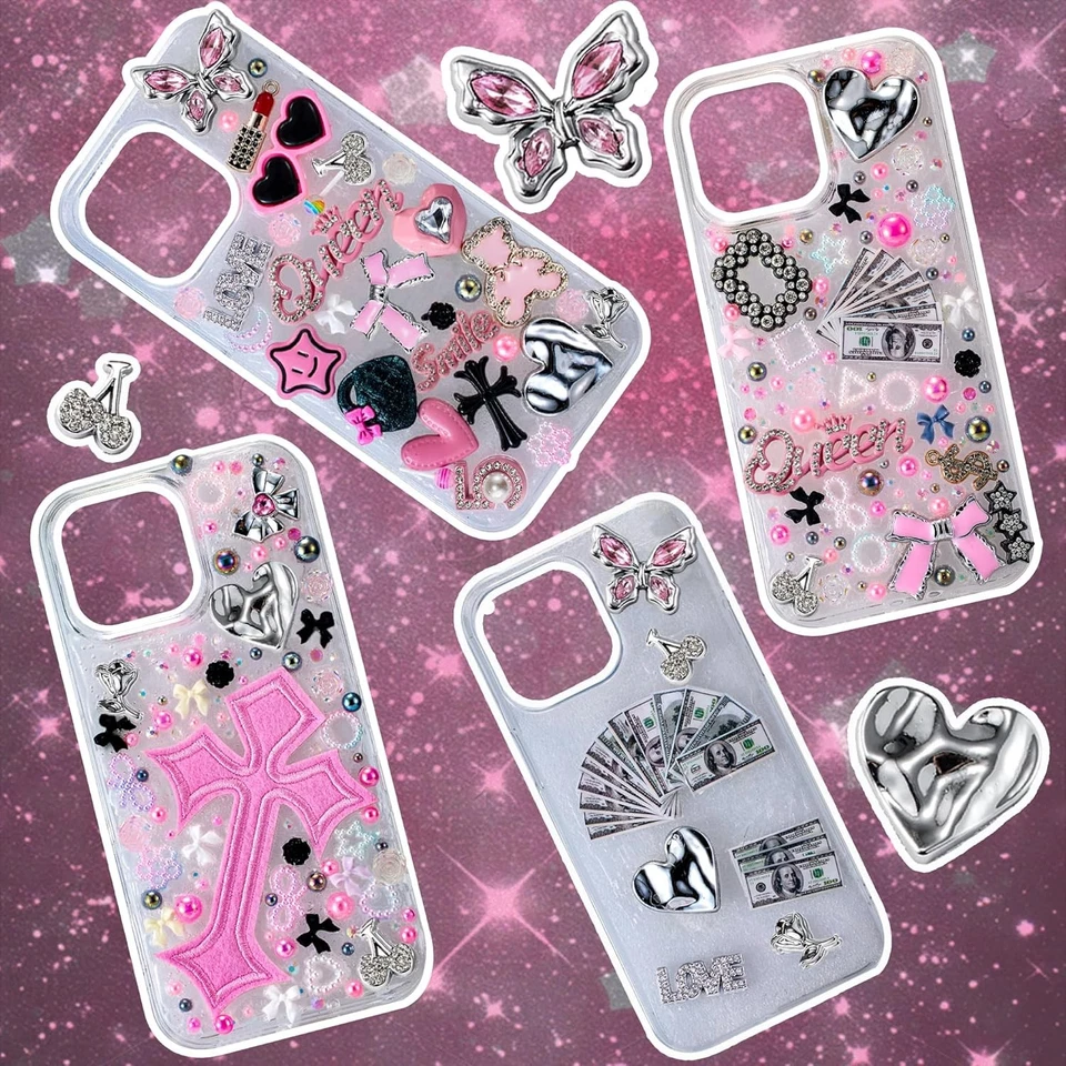 Trödel Handy Hülle Charms Kit mit großen Charms Schleife Perle Flatback Harz Zum Selbermachen Handwerk - Bild 3 von 4