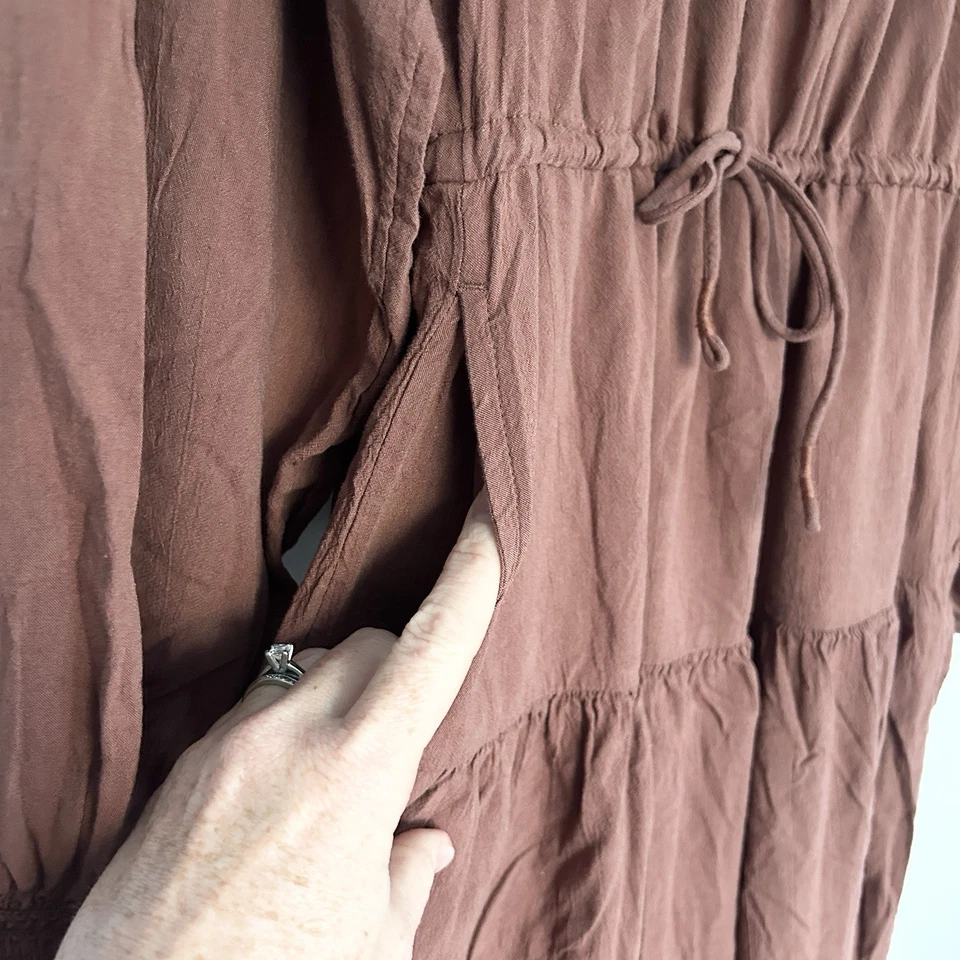 Old Navy Tiered Prairie Peasant Midi Dress Womens M Boho Cottage Chocolate Brown - Image 4 of 4