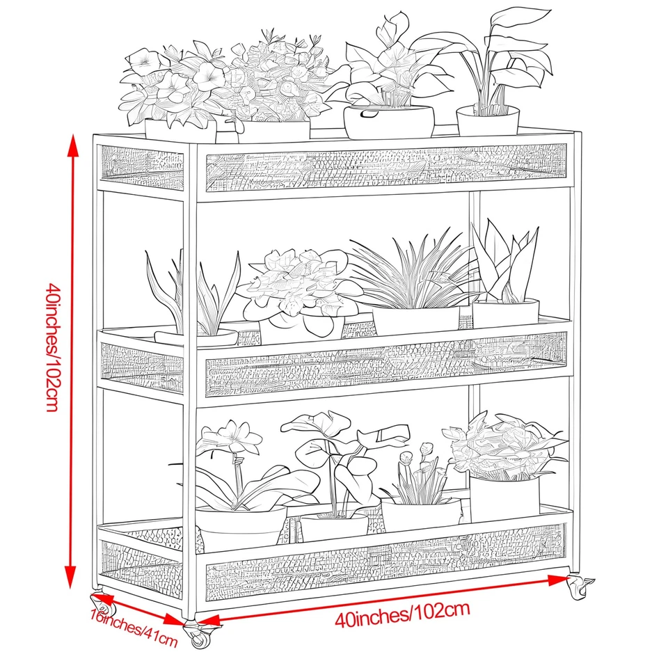 Carro de jardín móvil de 3 niveles resistente al aire libre resistente soporte para plantas de metal con alta... Foto 2 de 4