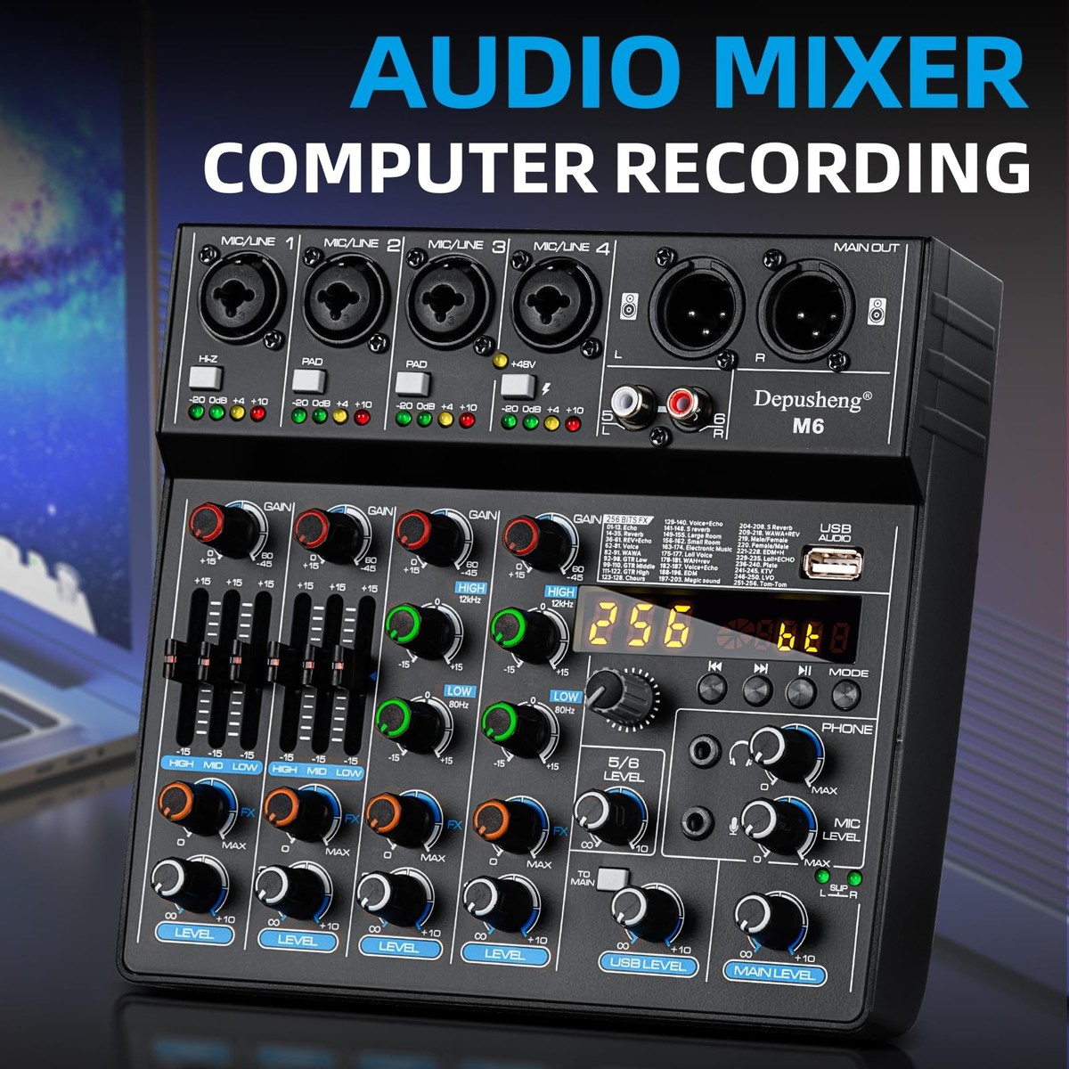 Depusheng M6 Portable Mini Mixer 6-Channel Audio DJ Console with