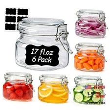 Set of 6 Square Glass Jars with Airtight Wire Clamp Lids (17 Oz), Wide 17oz*6