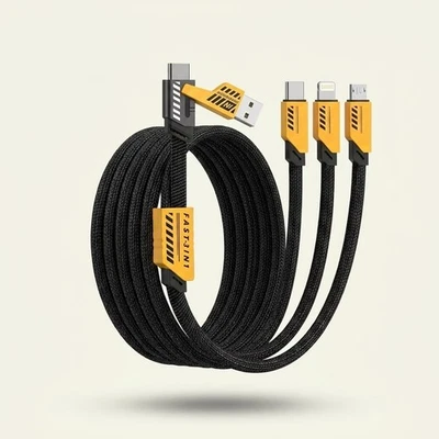 240W 3-in-2 Fast Charging Cable USB-C Multi Port iPhone Huawei Samsung Black - Image 1 of 4