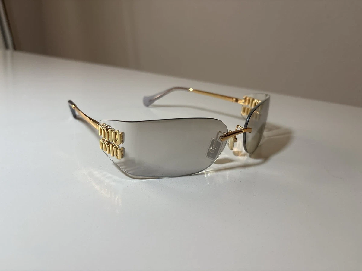 Clear Frame Sunglasses with Gold Mirrored Lenses - Women Accessories Shiny Gold Grandpa Thin Aviator Mirrored Sunglasses with  main image 2