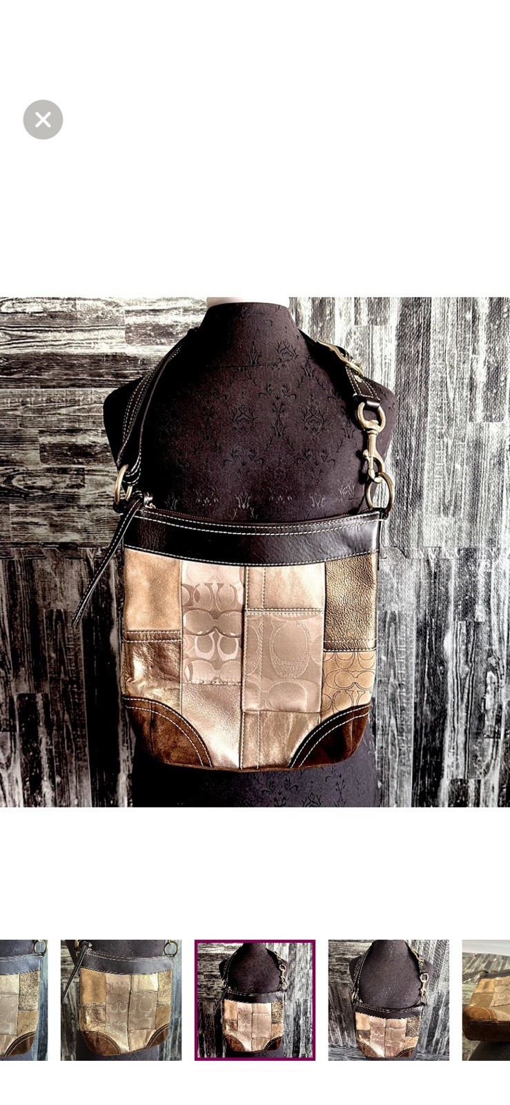 Vintage Coach Monogram Patchwork Brown Suede Gold… - image 5