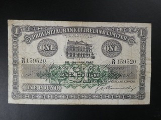 1945 PROVINCIAL BANK OF IRELAND £1 (NORTHERN IRISH) BANKNOTE CRISP GF
