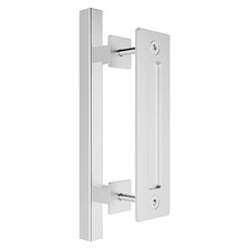 Barn Door Handle Set 12 Inch Pull Flush Two-Side Stainless Steel Square Silver