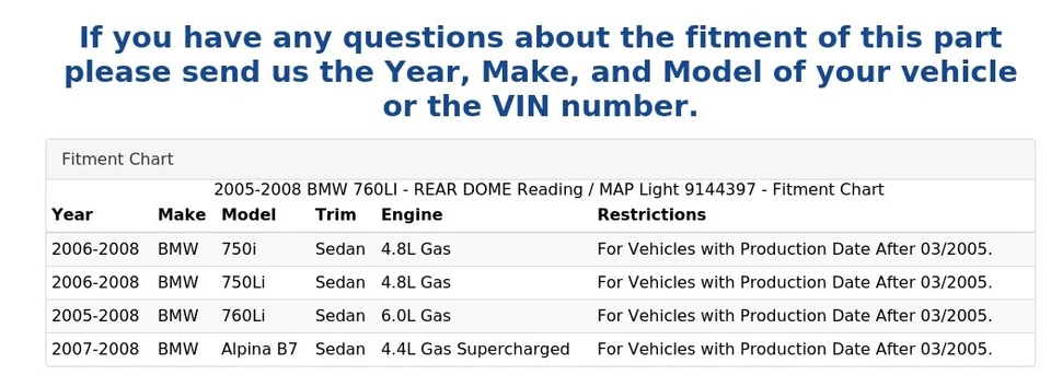 BMW 760LI 2005-2008 - DOMO TRASERO luz de lectura/mapa 9144397 Foto 4 de 4