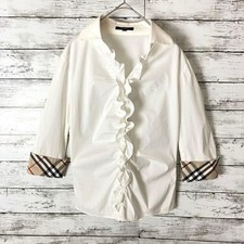 BURBERRY LONDON Frill Shirt White Nova Check Sleeves Embroidered Logo from Japan