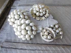 Vintage Silver Tone TRIFARI Faux PEARL Pin Brooch & Clip Earrings LOT Cluster