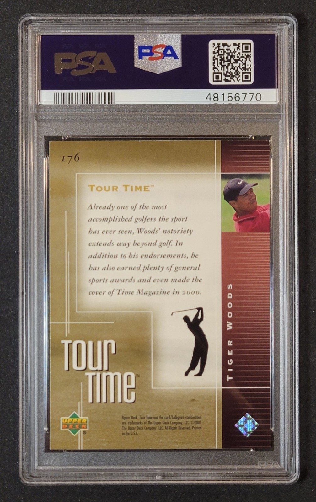 2001 Upper Deck Golf Tiger Woods #176 Tour Time Rookie Card RC PSA 10 view 2