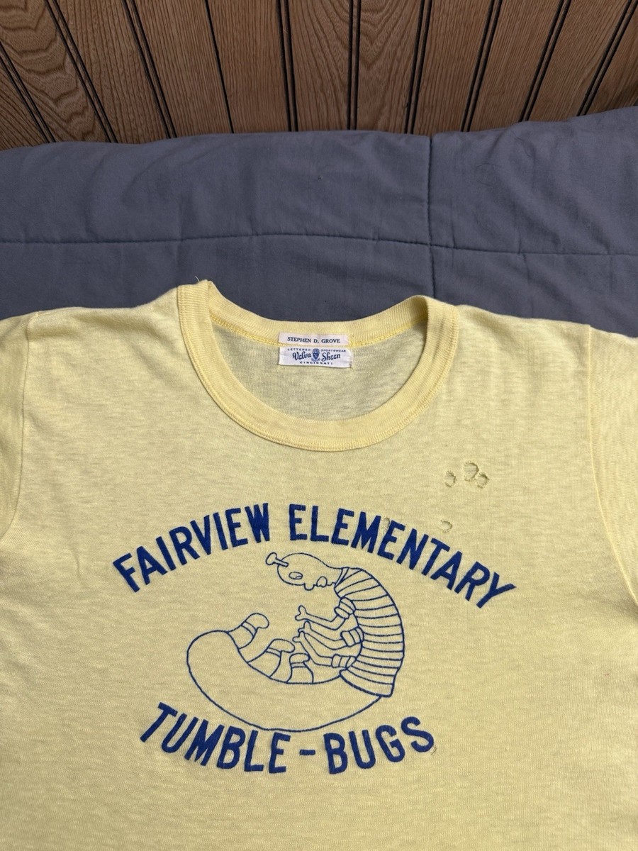 Vintage 1940s Velva Sheen Fairview Elementary Tumble Bugs Flock Print T Shirt View 2