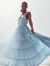 LoveShackFancy Tiered Maxi Story Dress In Maritime Blue And White Stripe Size M