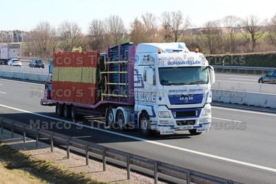 LKW Foto MAN TGX Plattformanhänger UK weiß DRAKE SCHAUSTELLER DOUGIE & DA #l8an