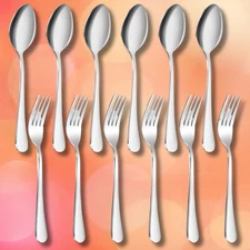 Set of 12 Stainless Steel Dinner Forks and Spoons Silverware Set Heavy-Duty / US