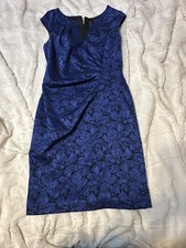 Adrianna Papell Women's Sheath Knee Length 8 Blue Lace Sleeveless Dress