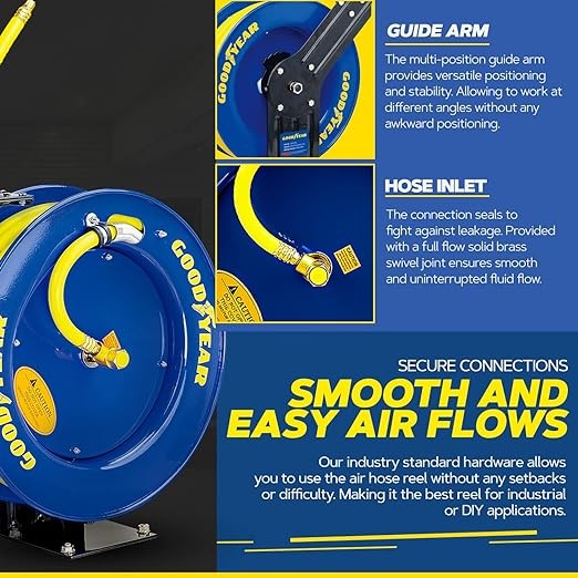 Goodyear Air Hose Reel Retractable 3/8"x 50' SBR 300PSI L815153G - BLUE/YELLOW