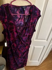 Chaps Purple and Pink Floral Print Wrap Surplice Sheath Dress