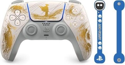 PS5 DualSense Controller Ghost of Yotei Gold Ltd Ed + Astro Bot Cord Holder