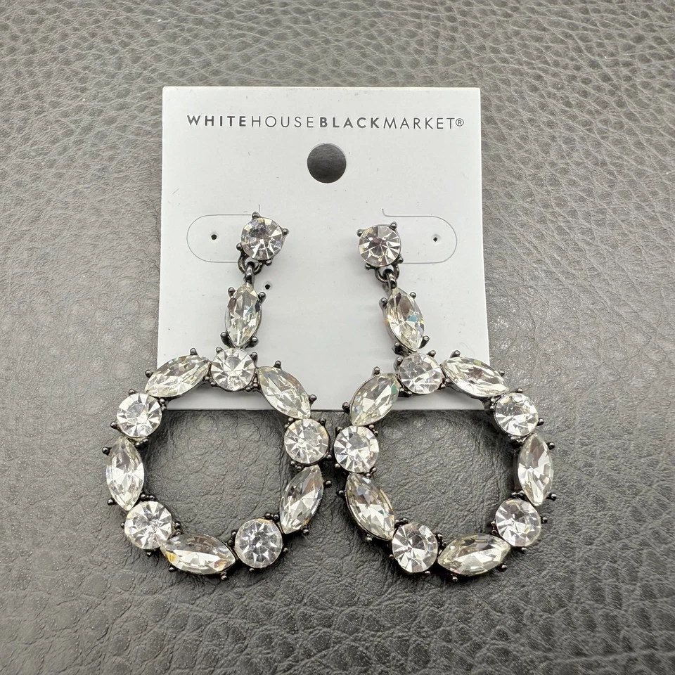 Pendientes de aro de cristal del mercado negro de la Casa Blanca grandes llamativos tono plata 2" Foto 2 de 4