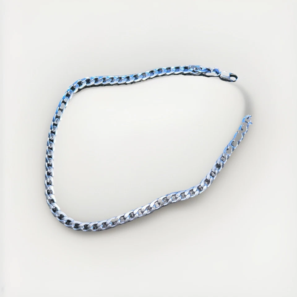 Collar de cadena italiano CUBANO CURB de plata de ley 925 maciza de 10 mm hecho en Italia  Foto 2 de 4