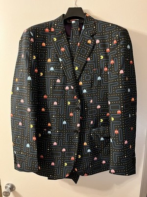 OppoSuits Pac-Man Print 3 Piece Men's Suit Set Black Multicolor Size 44