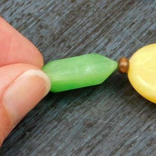 Long, colorful, large plastic beaded necklace with wooden bead spacers - Picture 5 of 9