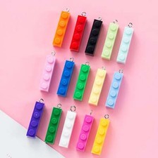 Cute Colorful Long Rectangle Building Block Charm Pendant 3.2cm x 0.8cm
