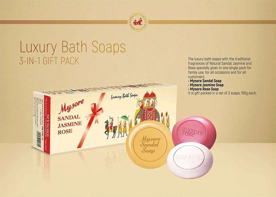 Sandalia Mysore, Jabón Jazmín Y Rosa, 450g (Pack De 3) Foto 2 de 4