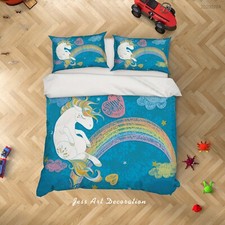 3D Unicorn Rainbow Cloud Kids Quilt Cover Set Duvet Cover Bedding Pillowcases