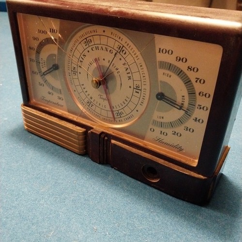 VINTAGE TAYLOR BAROMETER W/ GOLD BASE Temperature, Barometric Pressure, Humidity - Picture 6 of 8