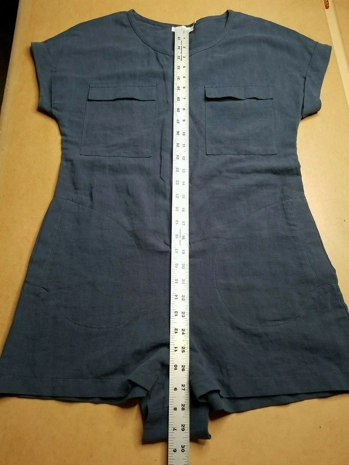 Exuberante Mameluco Mujer Pequeño Manga Corta con Bolsillos Lino Pantalones Cortos Botón Frontal Foto 2 de 4