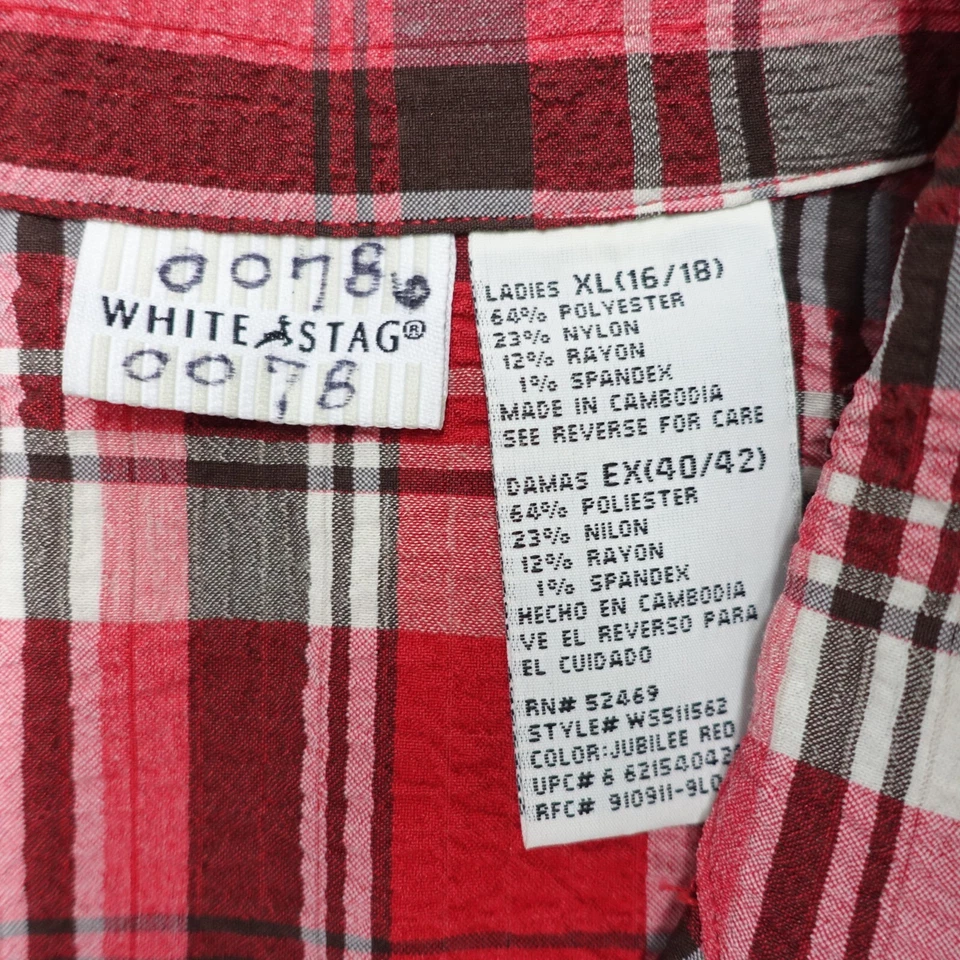 Camisa de ciervo blanca para mujer XL (16/18) roja a cuadros poliéster elástica sin mangas con cinturón Foto 2 de 4