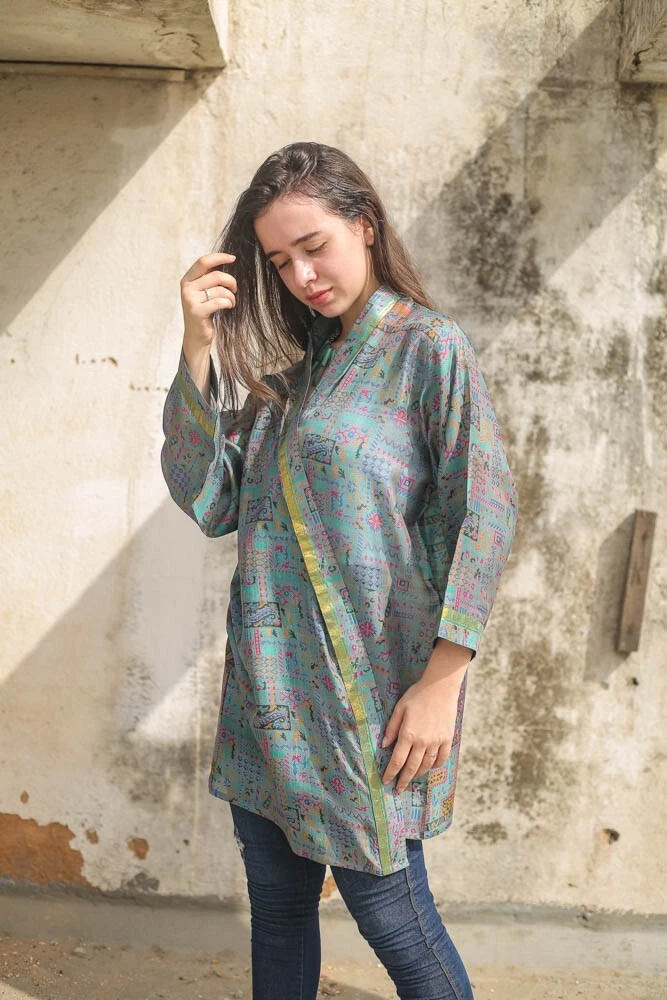 Silk short top kimono jacket
