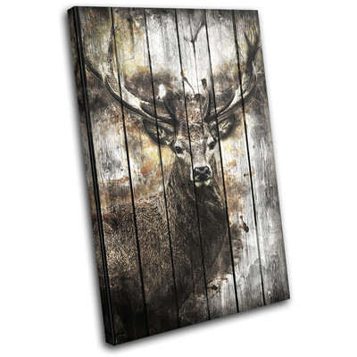 Impression Sur Toile Murale - Cerf Vintage Tartan Style Shabby Chic - Rouge - Bold Bloc Design
