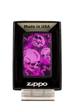 Purple Glowing Laughing Skulls - Black Matte Zippo Lighter - Standard Insert